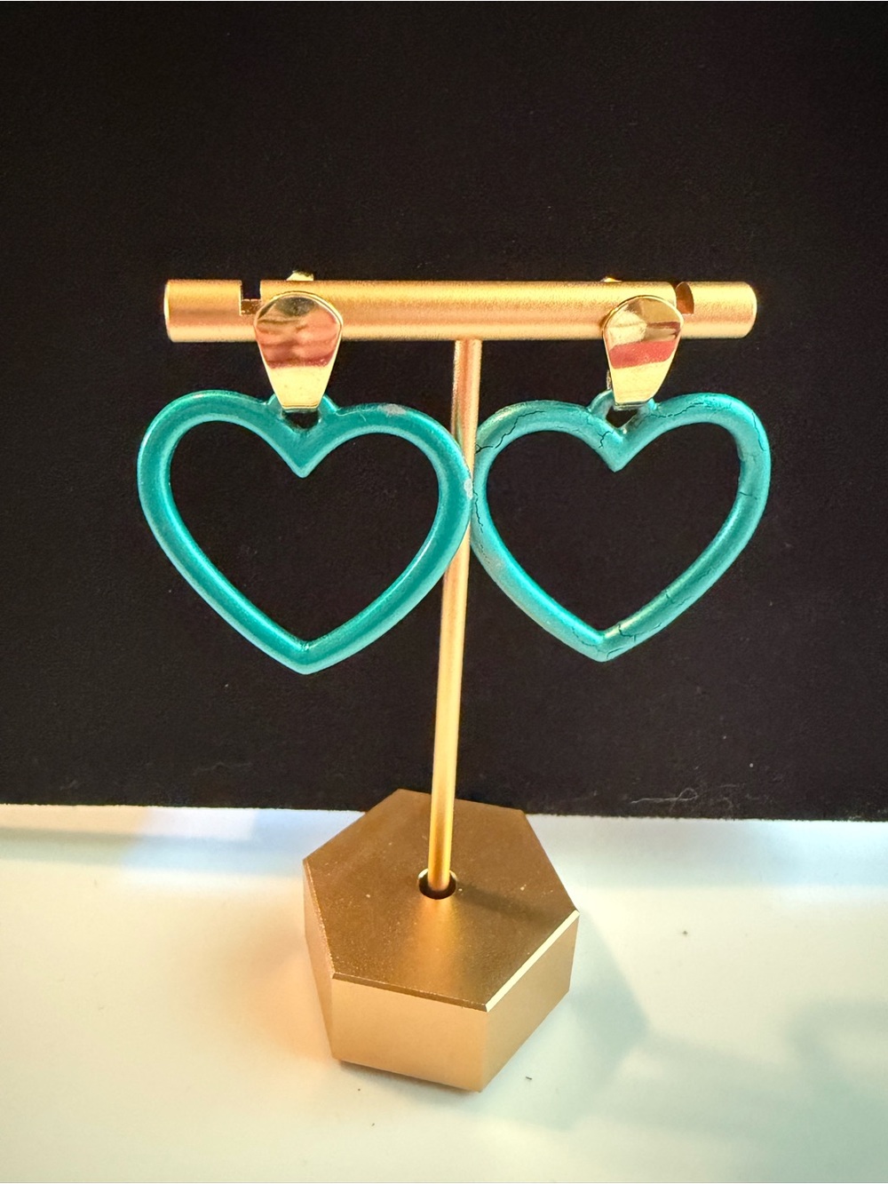 Vintage Teal Heart Hoop Earrings - Women's Fashion Jewelry